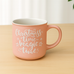 “Christmas Time Magic Time” Pink Ceramic Mug – Festive Holiday Coffee Cup