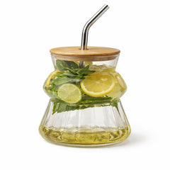 Volcano Transparent Glass Mason Jar – Stylish Infused Drink Jar with Wooden Lid & Steel Straw - Habitt