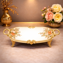 Deep Tray  – Elegant Floral Decorative Serving Tray (34x17x11cm) - Habitt