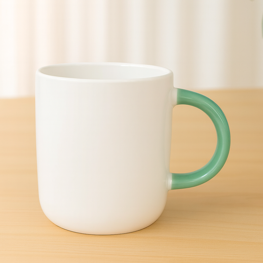 White Ceramic Mug with Green Gradient Handle – Minimalist Coffee & Tea Cup