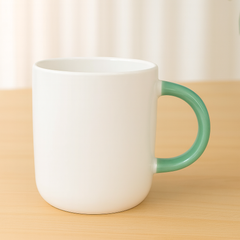 White Ceramic Mug with Green Gradient Handle – Minimalist Coffee & Tea Cup