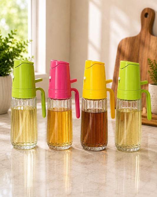 Glass Oil Spray Bottle Assorted – Ribbed Design Kitchen Oil Sprayer & Dispenser for Cooking, Baking & Salad