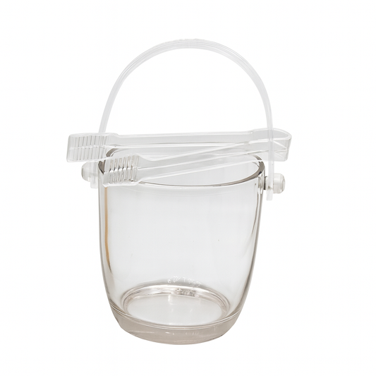 620 ml Clear Ice Bucket with Handle & Tong – Premium Tabletop Ice Holder for Home, Parties & Bar Use (1 Pc)