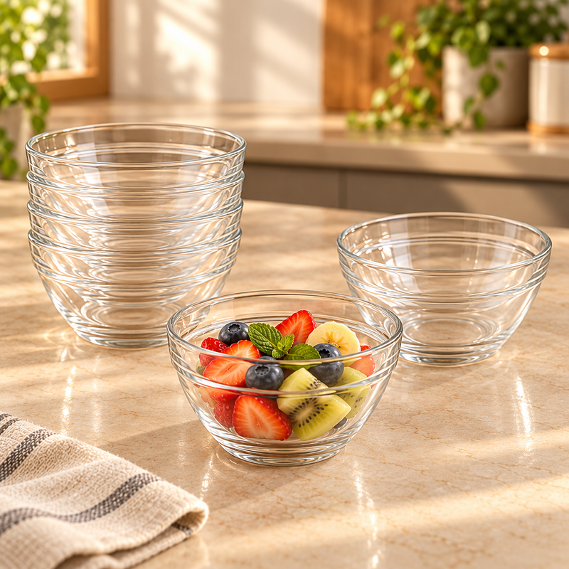 Delisoga Clear Glass Bowl Set 220 ML ,400 ML and540 ML– 6-Piece Multipurpose Serving Bowls