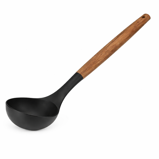 Premium Non-Stick Nylon Soup Spoon – Heat-Resistant Cooking Ladle with Wooden Handle - Habitt