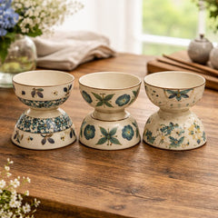 6PC Ceramic Bowl Set with Pedestal Base – Floral Pattern | Elegant Serving Bowls - Habitt