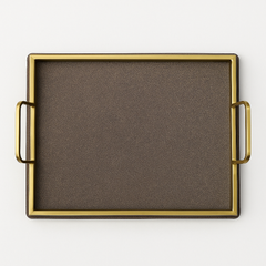 Leather Tray Set of 2 – Brown with Gold Handles | Luxury Decorative Serving Trays