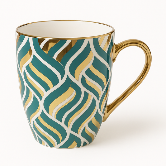 Luxury Mug – Gold & Green Patterned Design