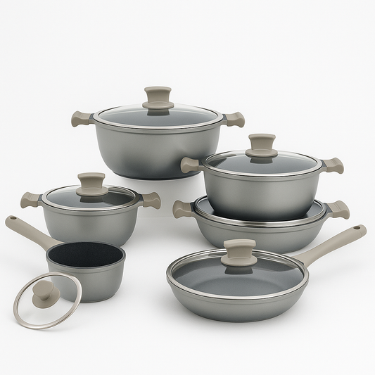 Non-Stick Cookware Set  12 Piece (Black-Grey)