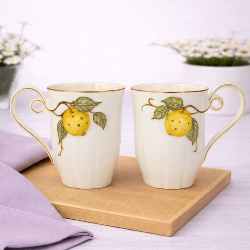 Luxury Ceramic Mug Set – Elegant Fruit Motif (Set of 2)