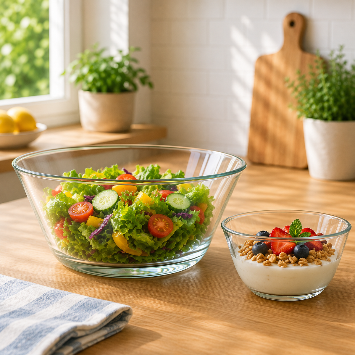 Clear Wide-Rim Pressed-Glass 7-Piece Fruit Bowl Set – 230/115 mm Small Bowls