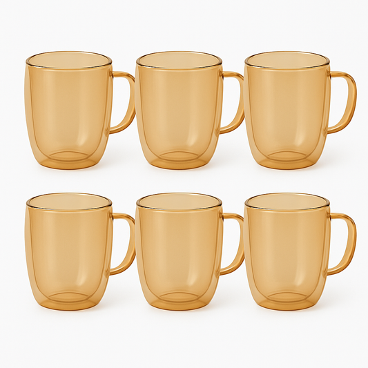 Set of 6 Double-Wall Mugs – Smokey Brown | Heat-Resistant Coffee &amp; Tea Cups