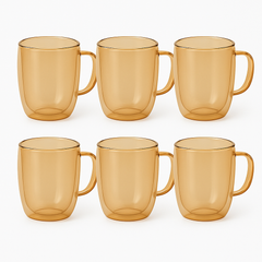 Set of 6 Double-Wall Mugs – Smokey Brown | Heat-Resistant Coffee &amp; Tea Cups