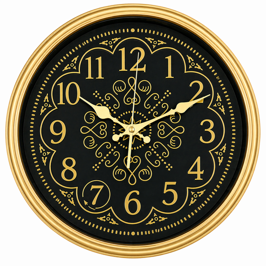 Heritage Wall Clock Glisso 14.5" – Classic Black & Gold Decorative Quartz Wall Clock - Habitt