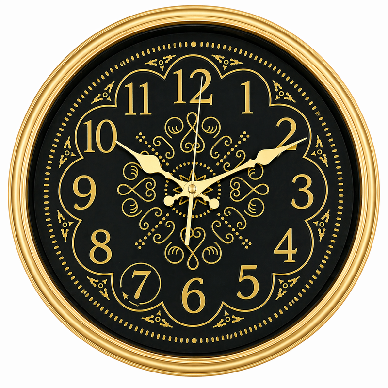 Heritage Wall Clock Glisso 14.5" – Classic Black & Gold Decorative Quartz Wall Clock - Habitt