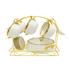 Luxury Soup Set with Stand – 22 Pieces | White, Black, Pink & Green