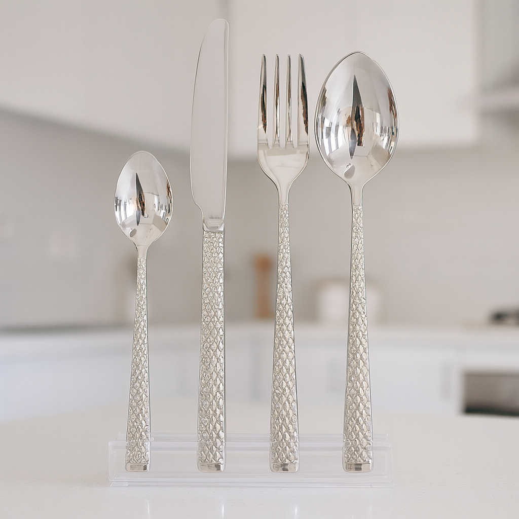 52-Piece ALPEN Cutlery Set – Silver Textured Handle Design