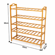 5-Tier Bamboo Shoe Rack – Space-Saving Wooden Shoe Storage Organizer (95x63x25cm) - Habitt