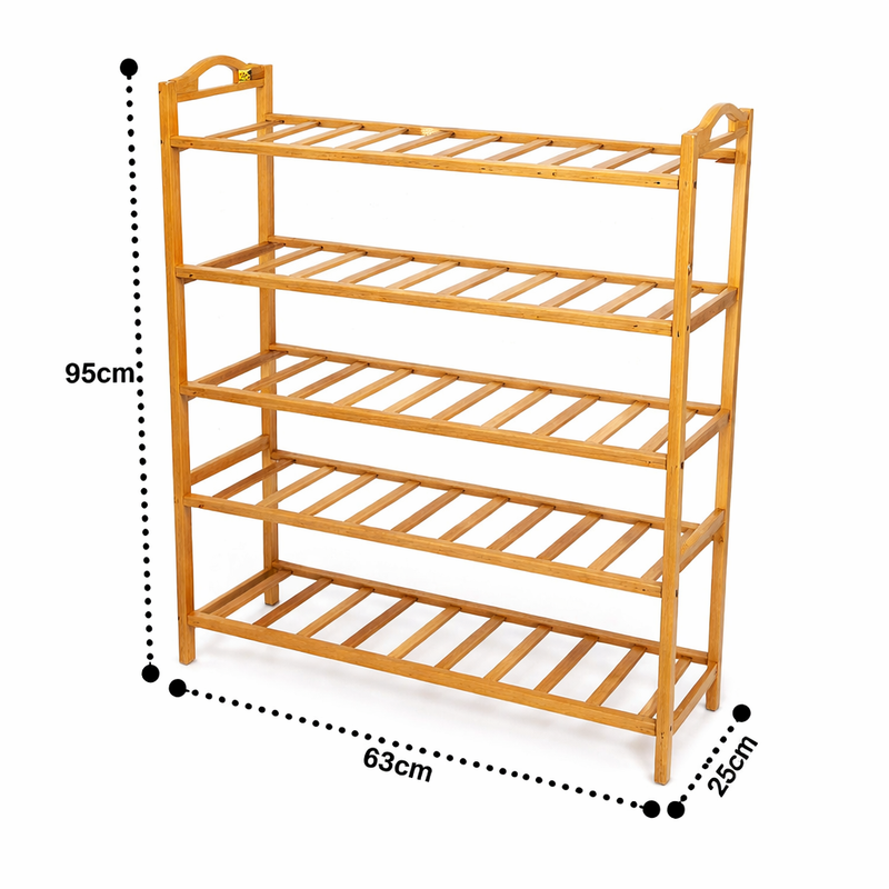 5-Tier Bamboo Shoe Rack – Space-Saving Wooden Shoe Storage Organizer (95x63x25cm) - Habitt