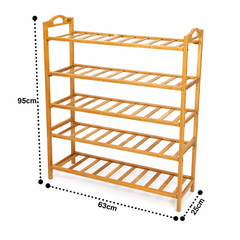 5-Tier Bamboo Shoe Rack – Space-Saving Wooden Shoe Storage Organizer (95x63x25cm) - Habitt