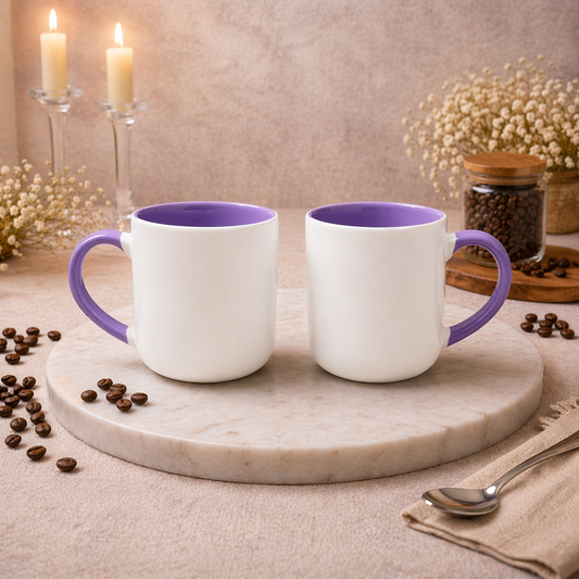 Pack of 2  White & Purple Coffee Mug Dual Tone Ceramic Tea & Coffee Cup Set - Habitt
