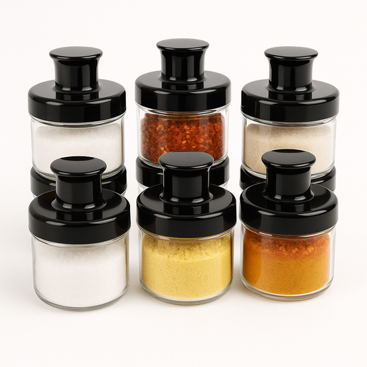 1Pc Glass Jar with Spoon – Airtight Spice &amp; Storage Container (Black Lid)