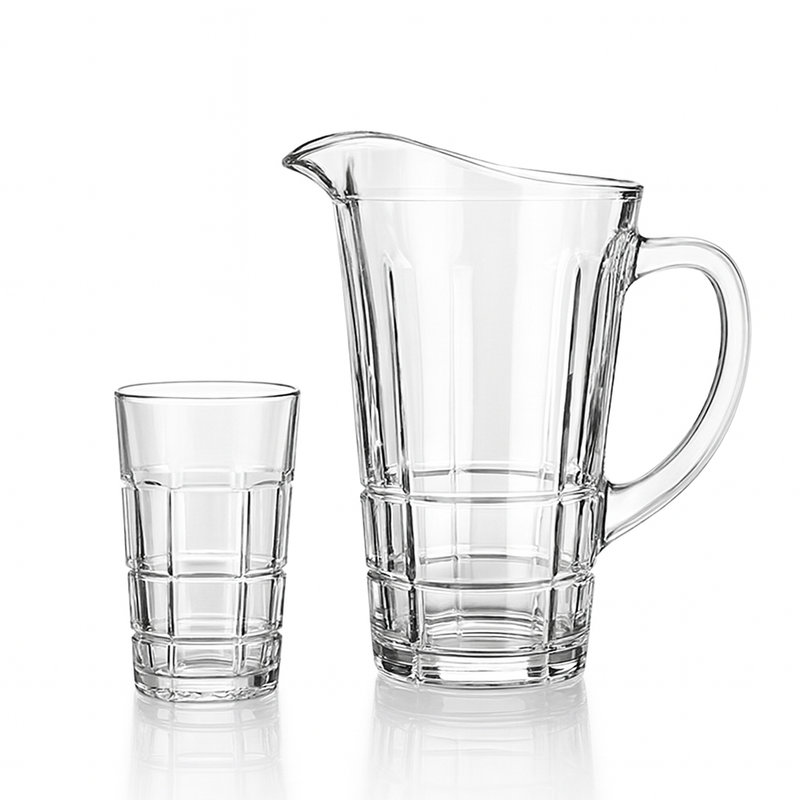 Vertical-Rib Cut Glass Water Set – 7-Piece Set (1.58 L Jug + 278 mL Glasses) - Habitt