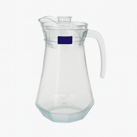 Clear Glass Jug 1300 ml with Hexagonal Base &amp; Easy-Pour Spout – Elegant Water & Juice Pitcher