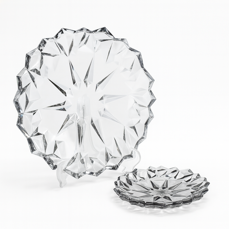 7-Piece Premium Coloured Cake Serving Set – Elegant 178/337 mm Diamond-Cut Plates in Gold & Silver - Habitt
