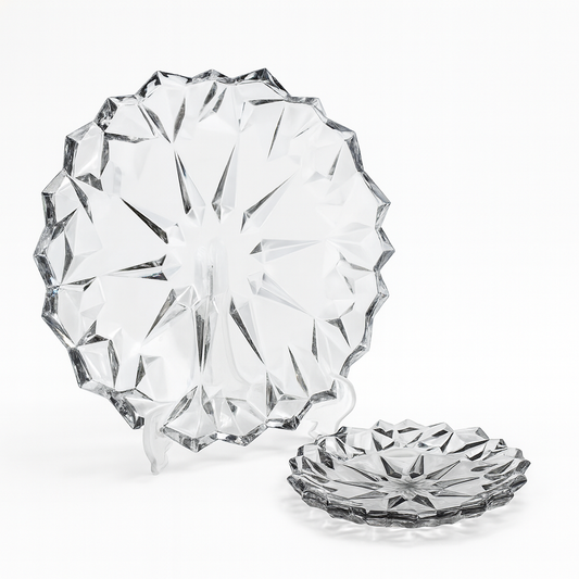 7-Piece Premium Coloured Cake Serving Set – Elegant 178/337 mm Diamond-Cut Plates in Gold & Silver