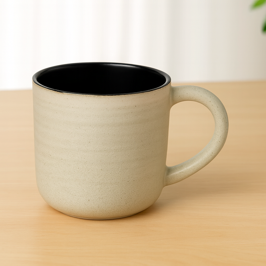 Beige &amp; Black Ceramic Mug – Rustic Stoneware Coffee &amp; Tea Cup