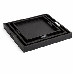 Premium Wooden Serving Tray Set (3 PCS) – Nested Bamboo Trays with Handles for Kitchen, Dining & Home Décor (Light, Dark & Black Variants) - Habitt