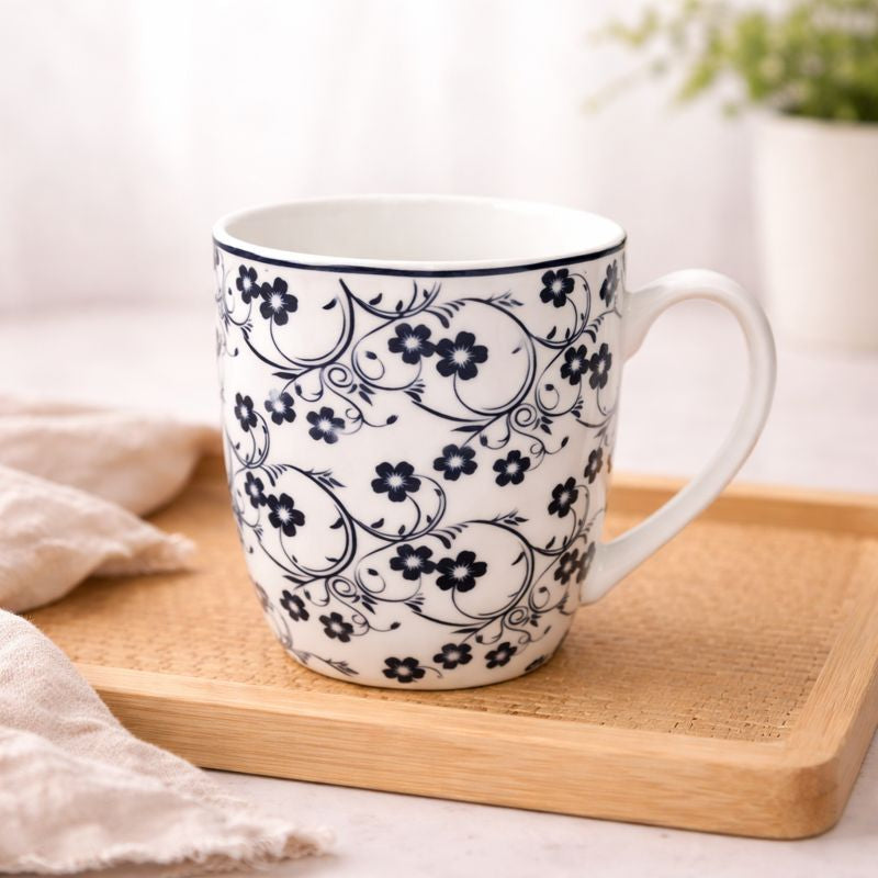 Ceramic Floral Mug – Blue & White Tea and Coffee Cup