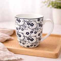 Ceramic Floral Mug – Blue & White Tea and Coffee Cup