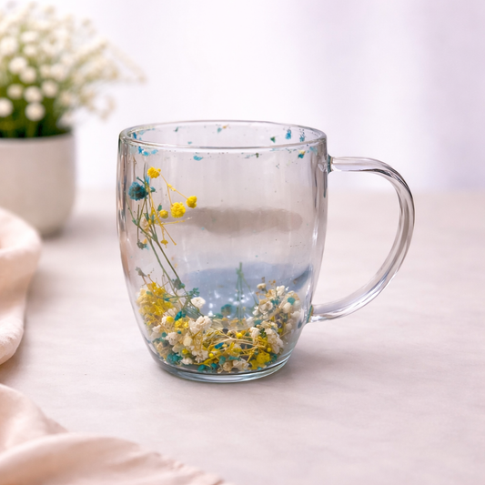 Double Wall Floral Mug – Transparent Tea & Coffee Cup with Dried Flowers