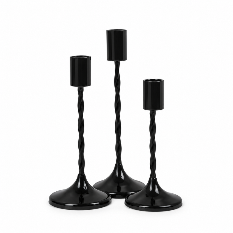 Dinner Candle Stand Set  – Black & Golden