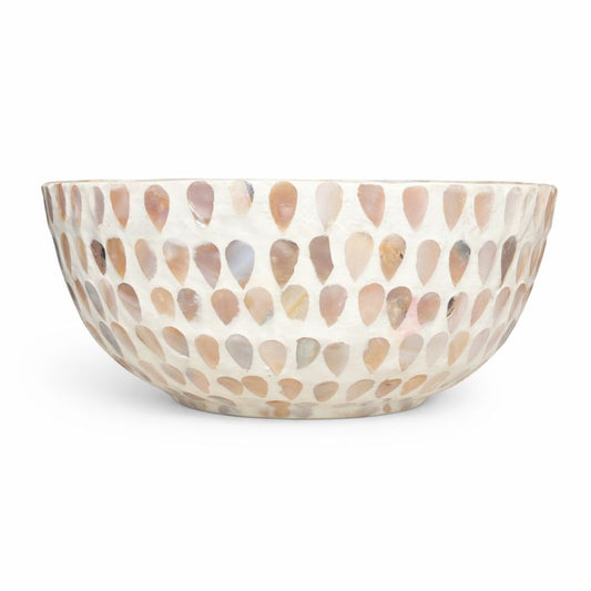 Round Wood Bowl with Mother of Pearl Inlay | Handcrafted Decorative & Serving Bowl - Habitt