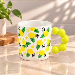 Cute Fruit Print Ceramic Coffee Mug with Beaded Handle – Colourful Tea & Coffee Cup