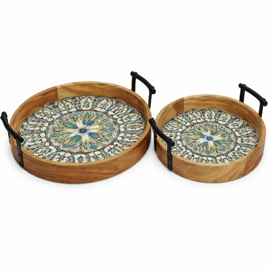 Wood Print Serving Tray Set – 2 Piece Decorative & Functional Trays
