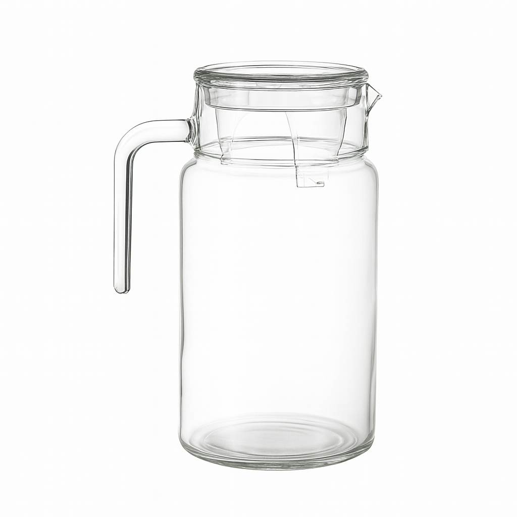 Clear Glass Jug 1700 ml / 1850 ml with Handle & Lid – Large-Capacity Water & Juice Pitcher - Habitt