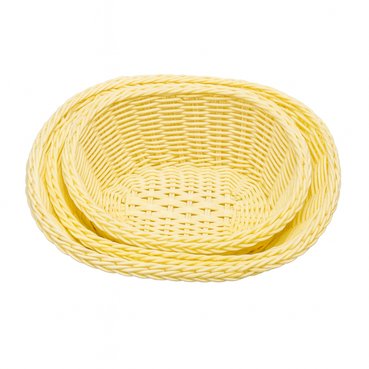 3-Piece Handwoven Oval Cane Bread Basket Set – Natural Light Beige Rattan Serving Baskets for Dining, Kitchen & Café Use
