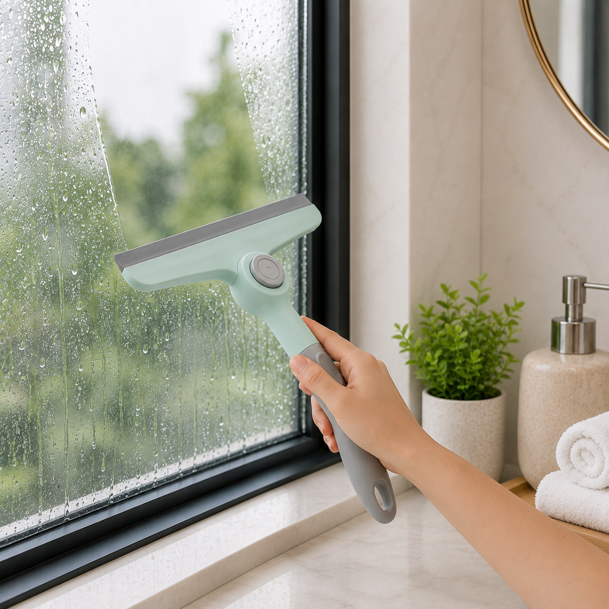 Foldable Press Button Cleaning Wiper (Assorted Color) | Multi-Purpose Glass & Window Squeegee