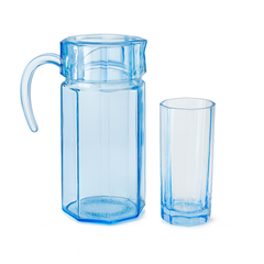 Blue-Tinted 7-Piece Water Set – 1.25 L Jug with 320 ml Glasses (Coloured Pressed Glass