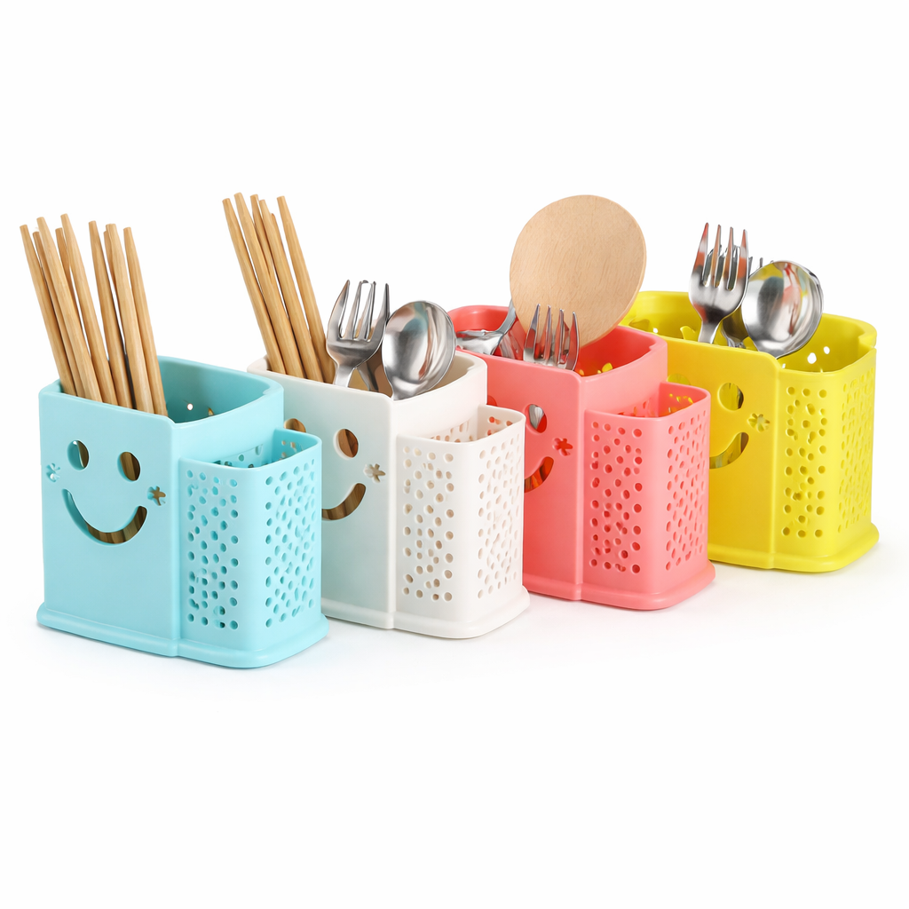 4Pc Cutlery & Stationery Organizer  – Multi-Section Plastic Storage Holder Set - Habitt