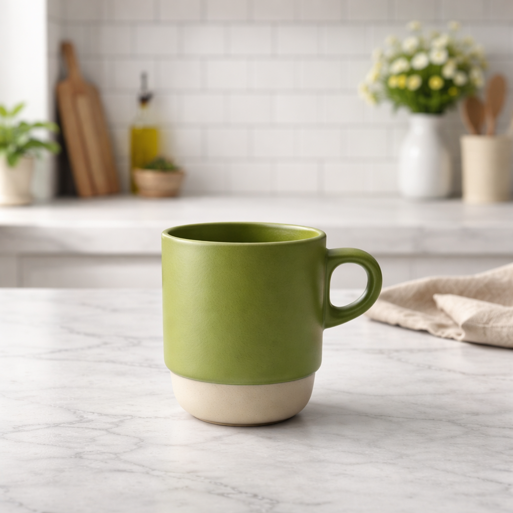 Minimalist Green Ceramic Mug 300 ml – Modern Matte Coffee & Tea Cup - Habitt