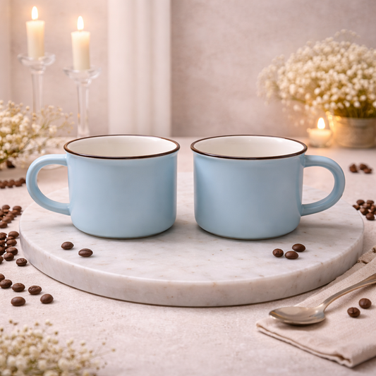 Pack of 2 Light Blue Ceramic Coffee Mugs Minimalist Matte Finish Tea Cups with Contrast Rim - Habitt