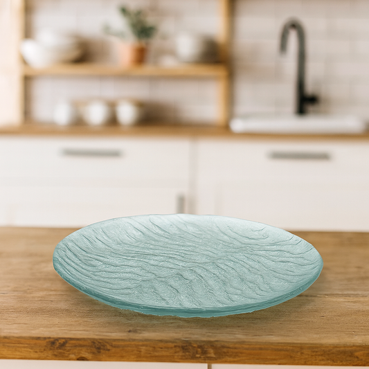 Clear Textured Pressed-Glass Dessert Plate Set – 6 Pieces, 178 mm Diameter