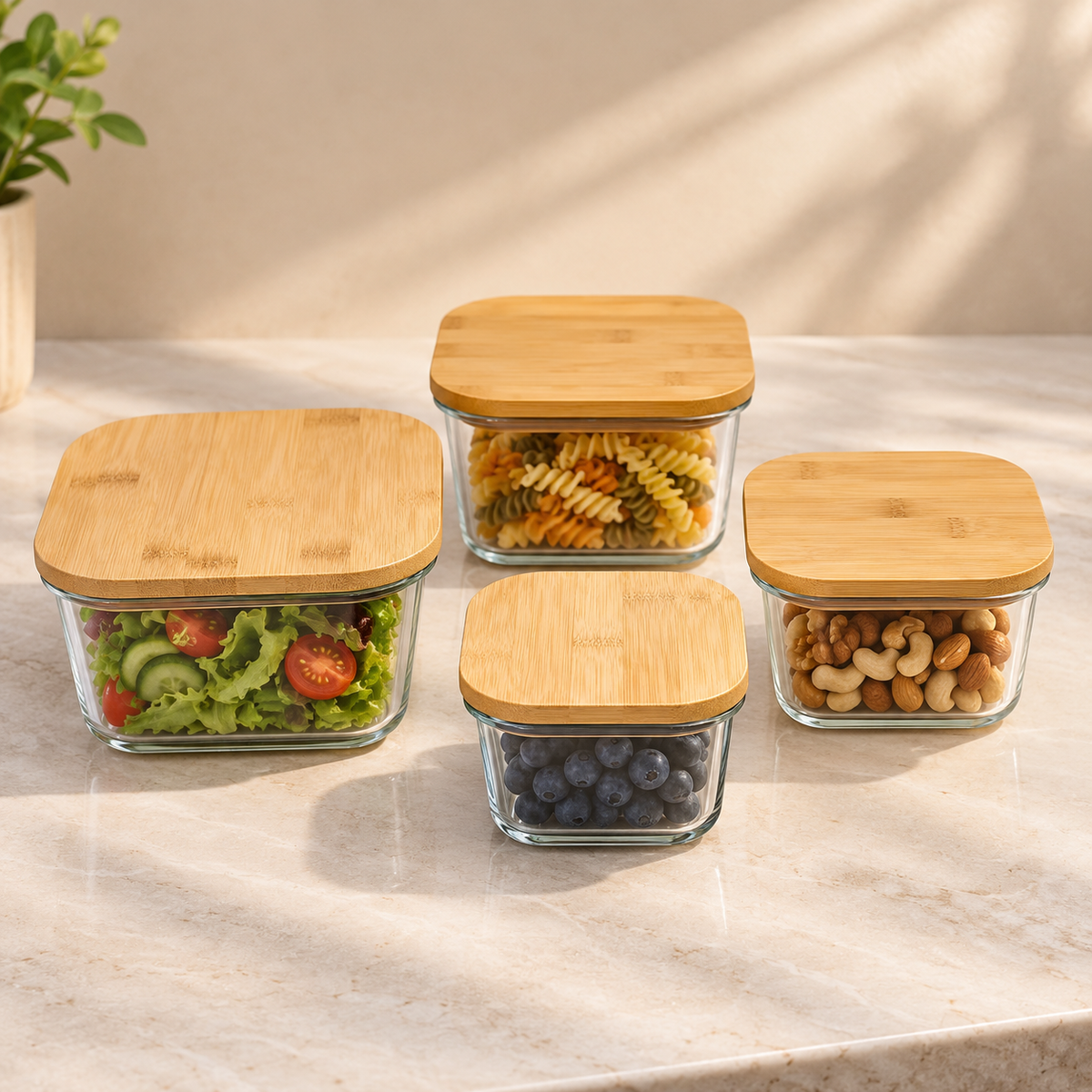 Square Glass Storage Box With Lid – 320ml, 950ml & 1300ml