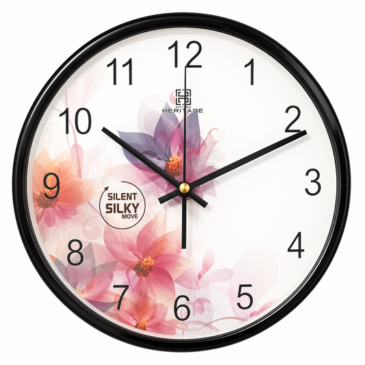 Heritage Pastel Floral Wall Clock with Silent Sweep Movement – Modern Decorative Plastic Frame Clock for Home & Office - Habitt