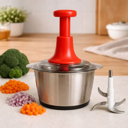 Assorted 2 Litre Premium Push Chopper – Stainless Steel Meat & Vegetable Chopper